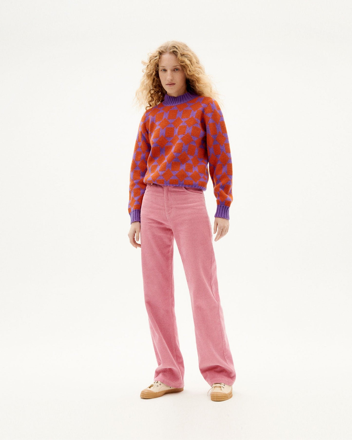 Pull bicolore en laine certifiée - small squares ops knitted sweater