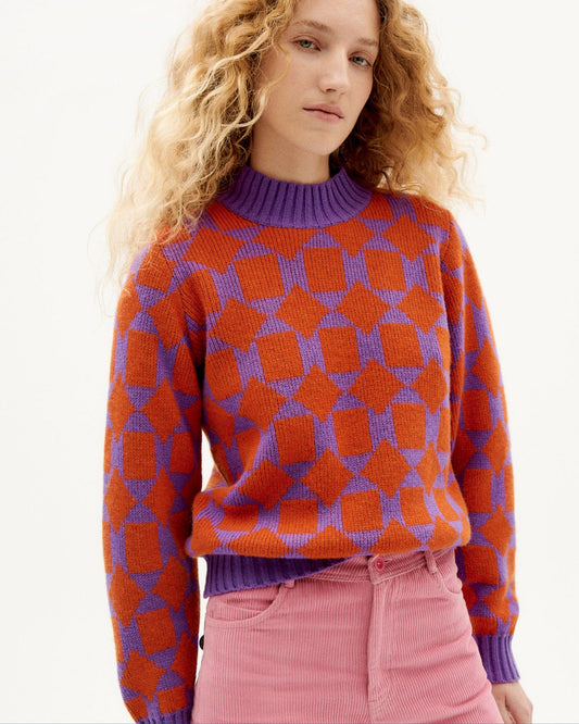 Pull bicolore en laine certifiée - small squares ops knitted sweater