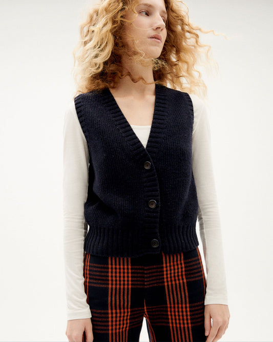 Gilet sans manches marine en laine certifiée - navy ginger knitted vest