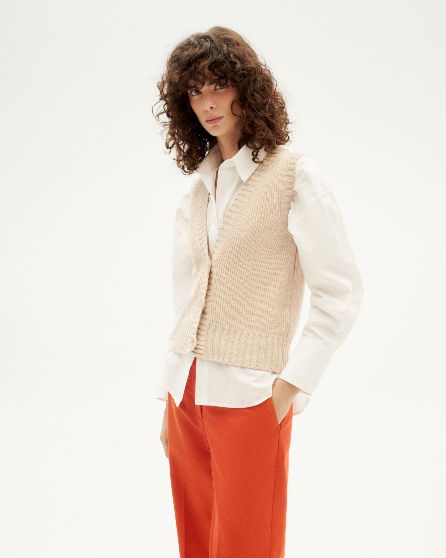 Gilet sans manches en ecovero et recyclé | beige "ginger knitted vest"