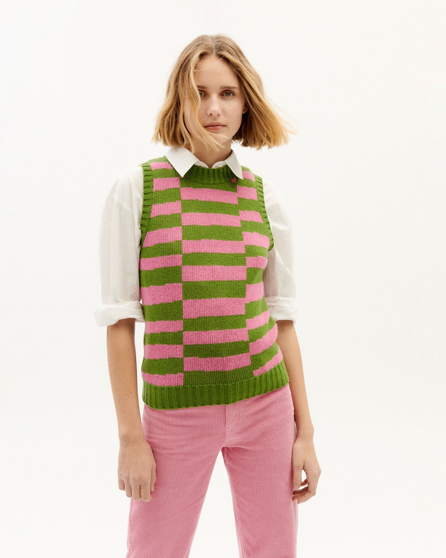 Pull sans manches bicolore en laine certifiée - tipsy parrot green mut knitted vest
