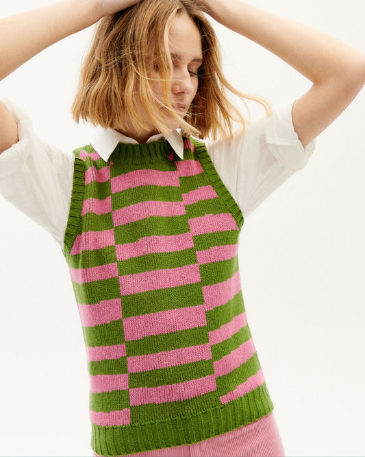Pull sans manches bicolore en laine certifiée - tipsy parrot green mut knitted vest