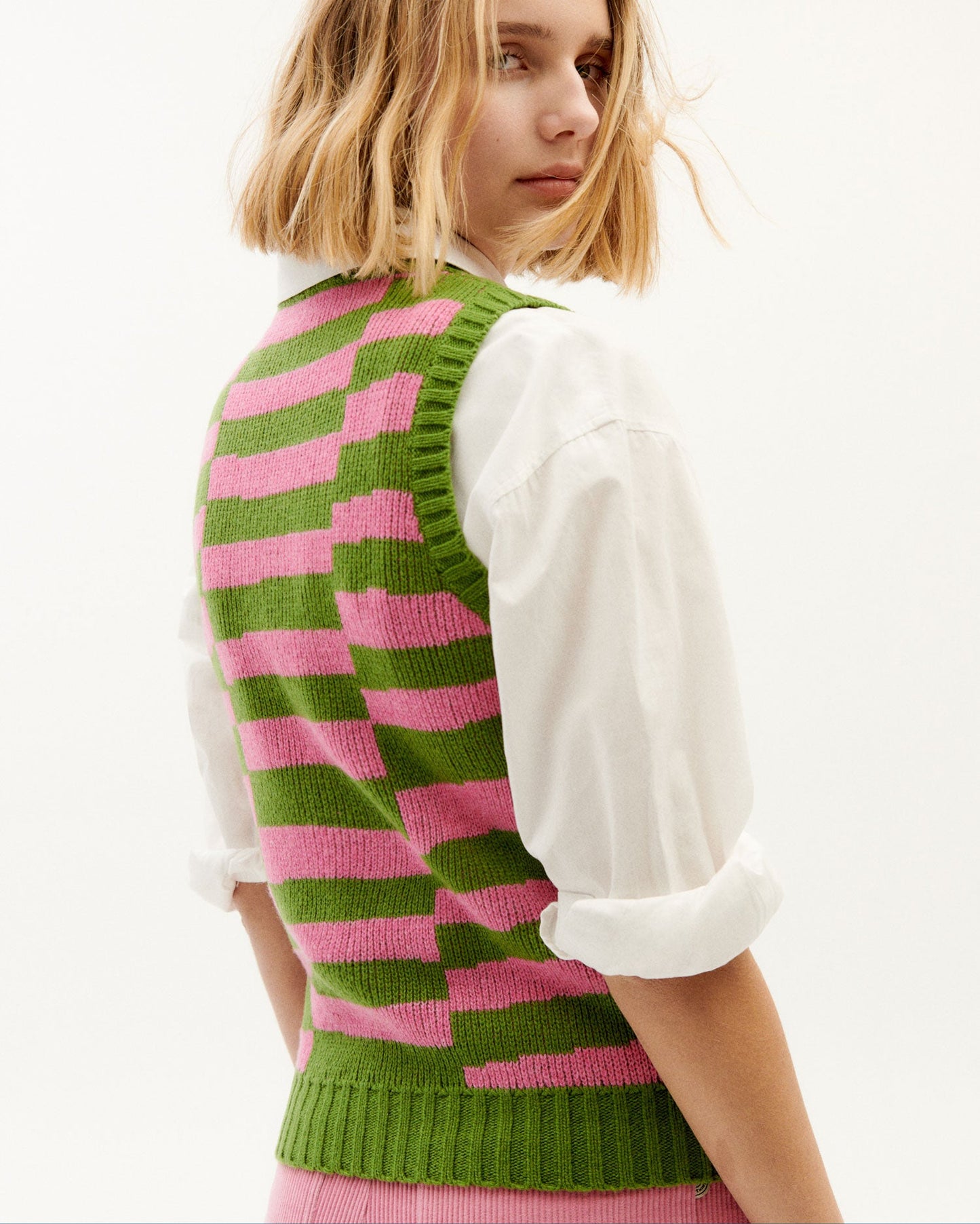 Pull sans manches bicolore en laine certifiée - tipsy parrot green mut knitted vest