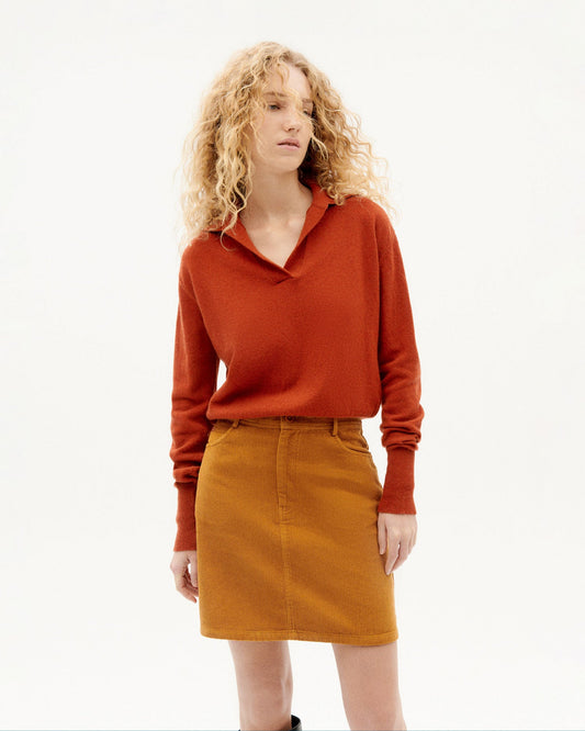 Pull terracotta col v en laine recyclée - clay red trash sheena knitted sweater