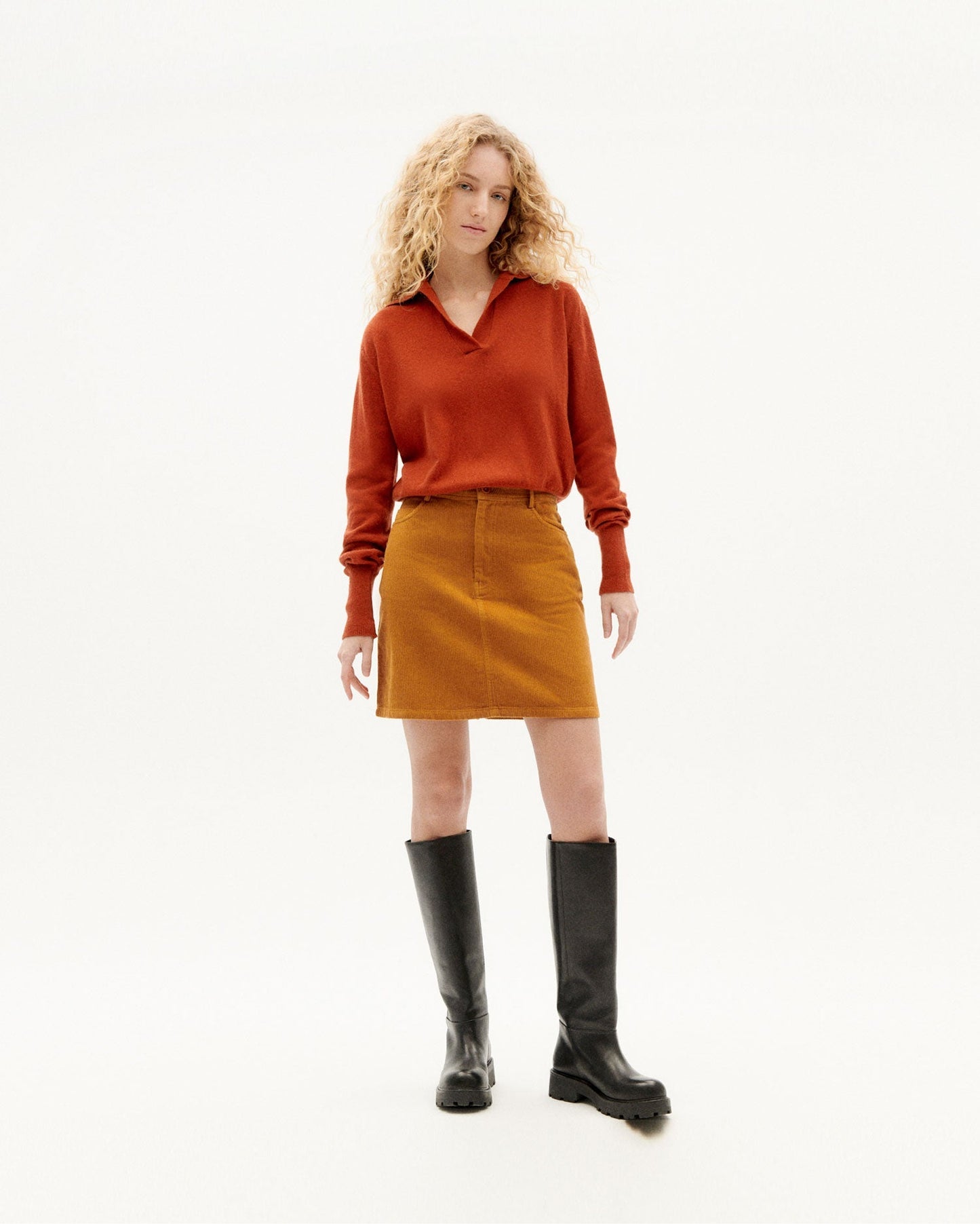 Pull terracotta col v en laine recyclée - clay red trash sheena knitted sweater
