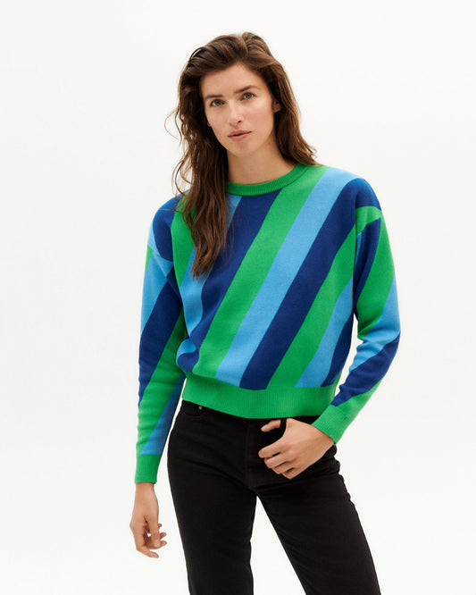 Pull coloré en maille de coton bio - navy slash paloma knitted sweater
