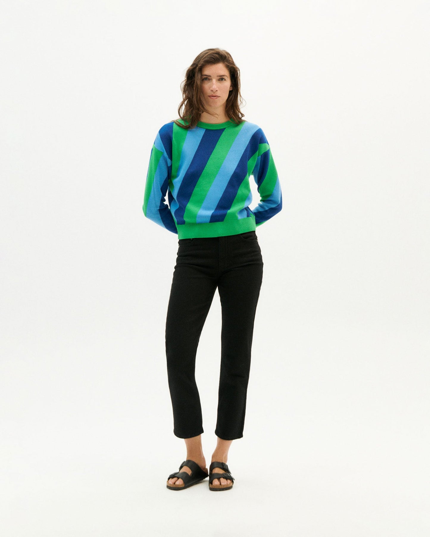 Pull coloré en maille de coton bio - navy slash paloma knitted sweater