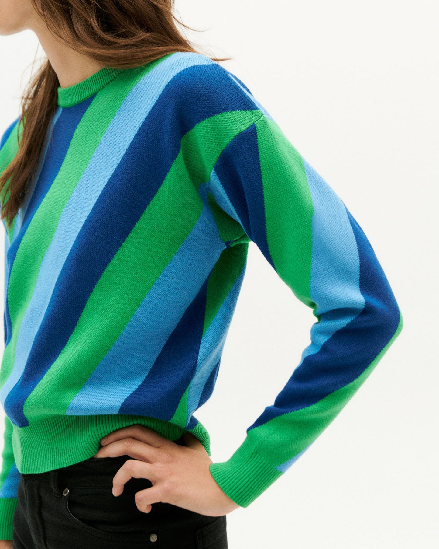 Pull coloré en maille de coton bio - navy slash paloma knitted sweater