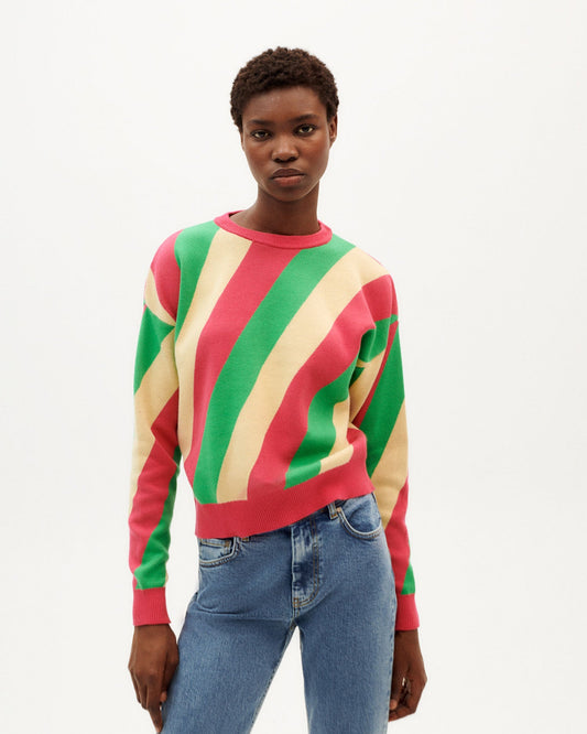 Pull coloré en maille de coton bio - yellow slash paloma knitted sweater
