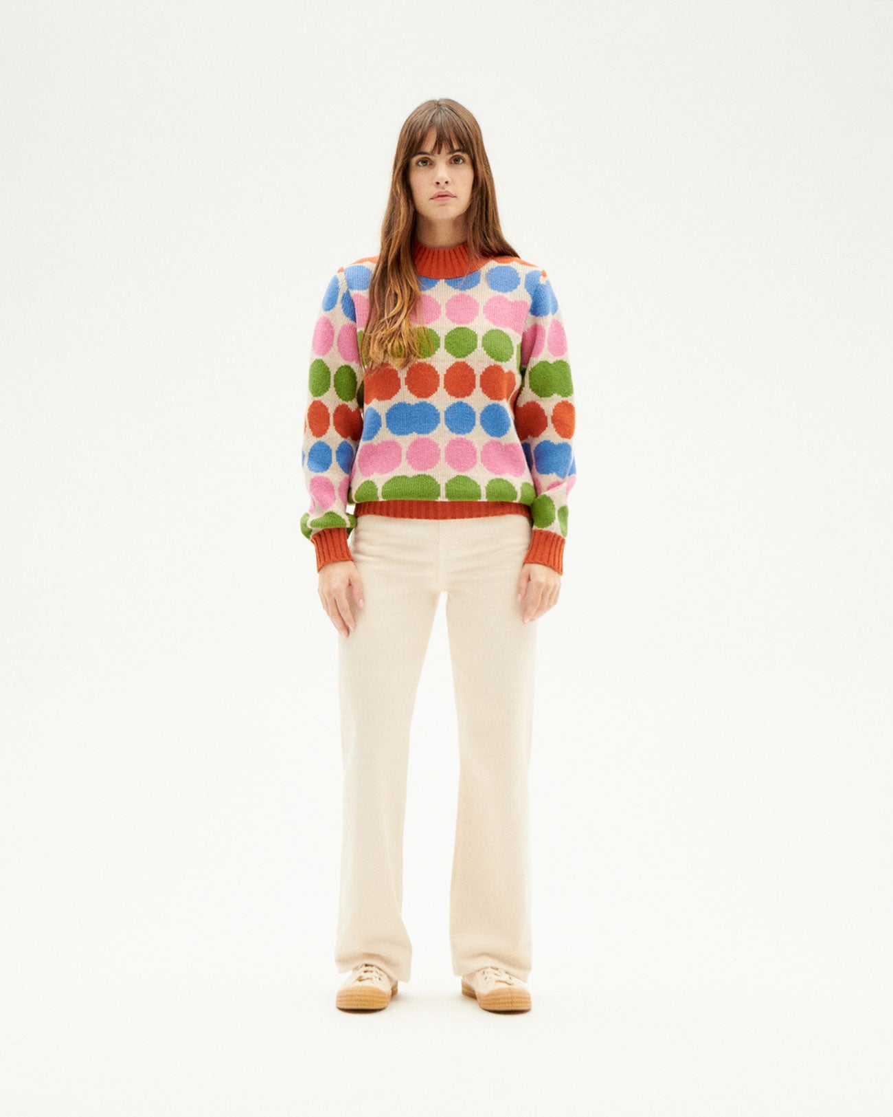 Pull coloré en laine certifiée | Multicolore "dots green ops knitted sweater"