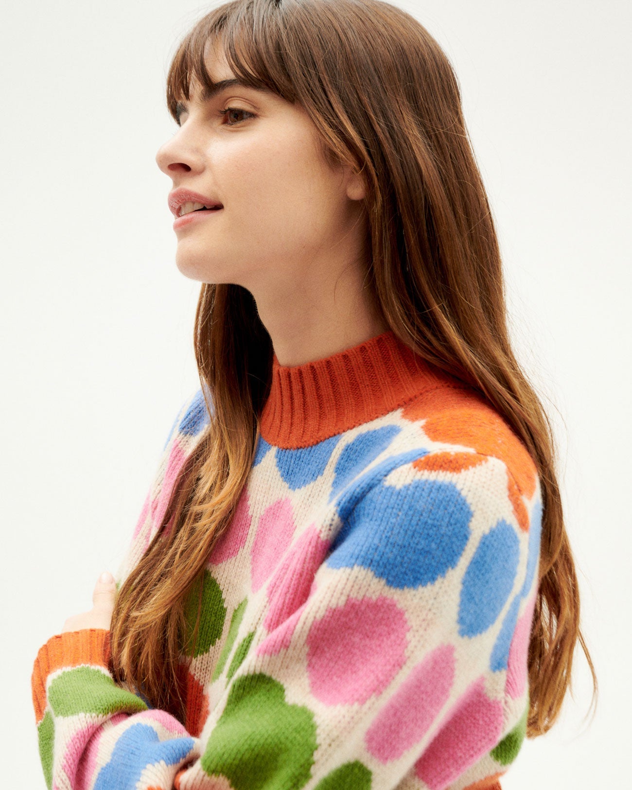 Pull coloré en laine certifiée | Multicolore "dots green ops knitted sweater"