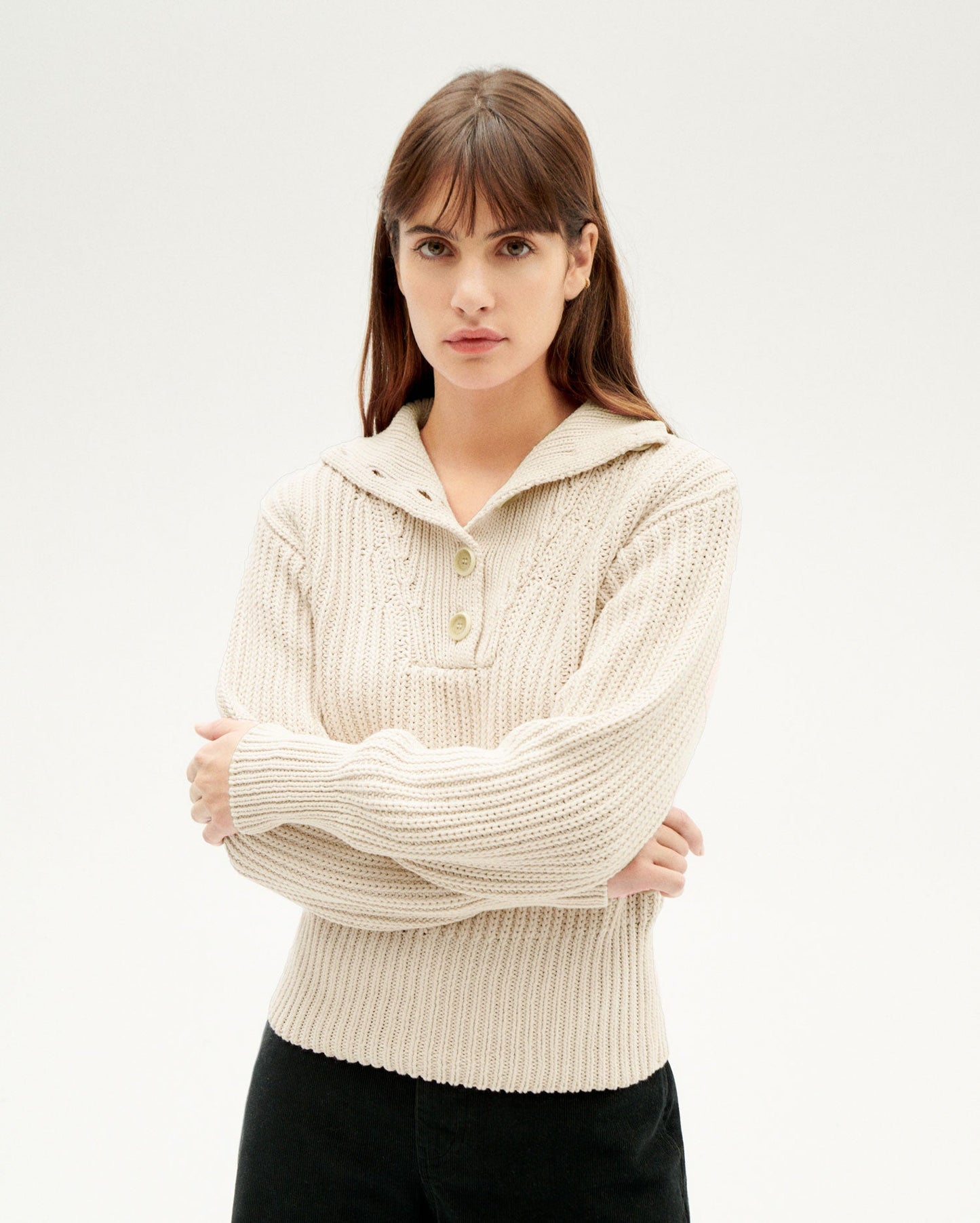 Pull ample col haut en matières recyclées | Blanc "white susi knitted sweater"