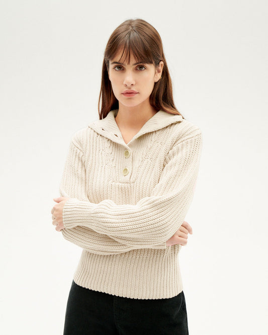 Pull ample col haut en matières recyclées | Blanc "white susi knitted sweater"