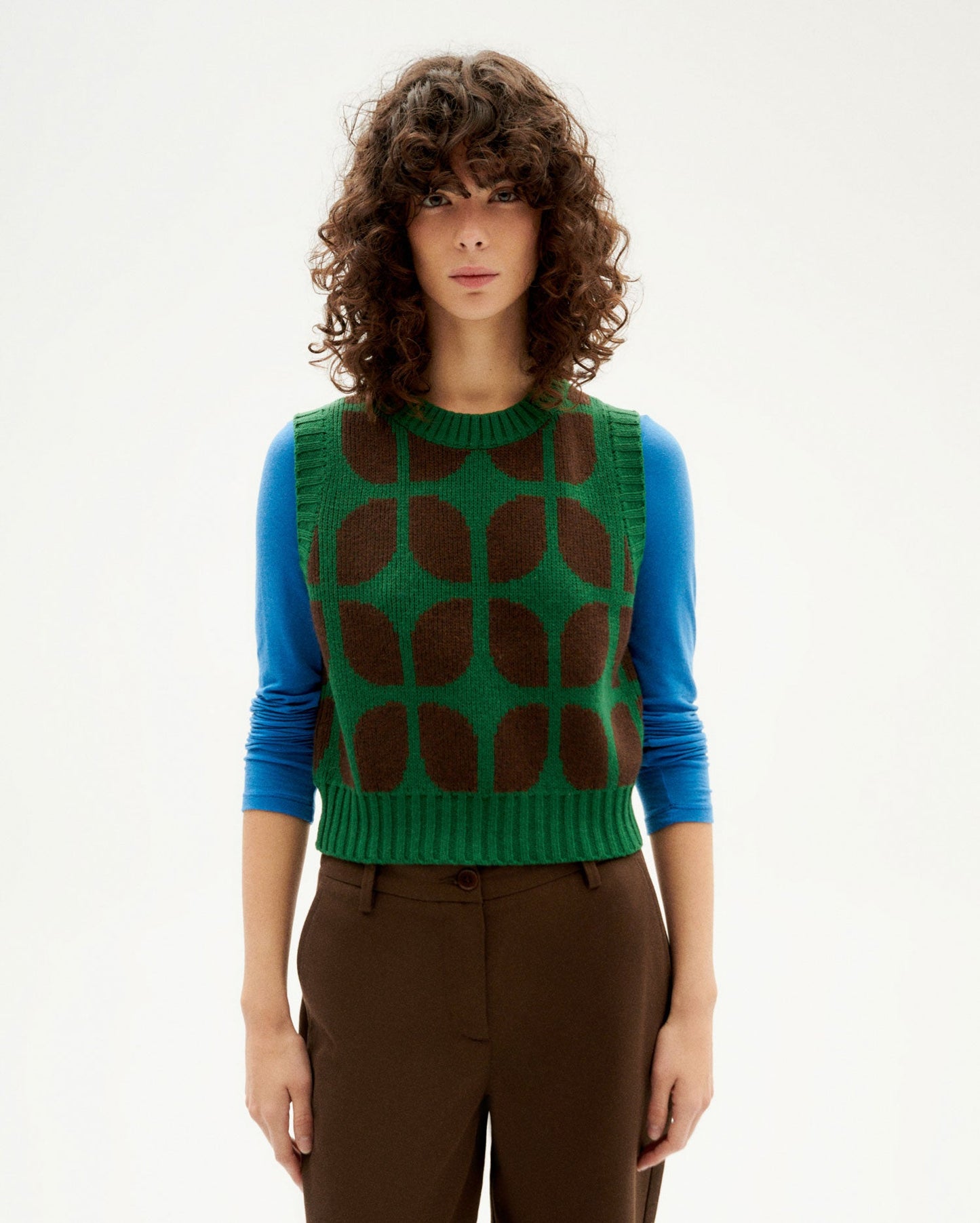 Pull sans manches en laine certifiée | Bicolore "wallpaper brown tea knitted vest"
