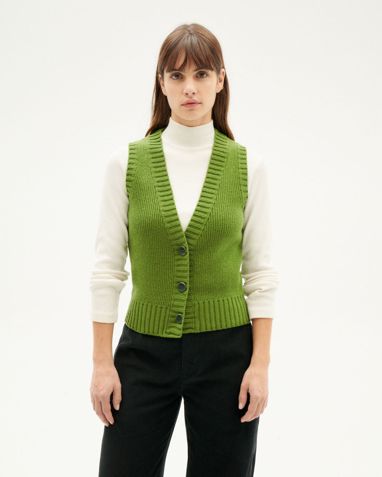 Gilet sans manches en laine certifiée | Vert "parrot green ginger knitted vest"