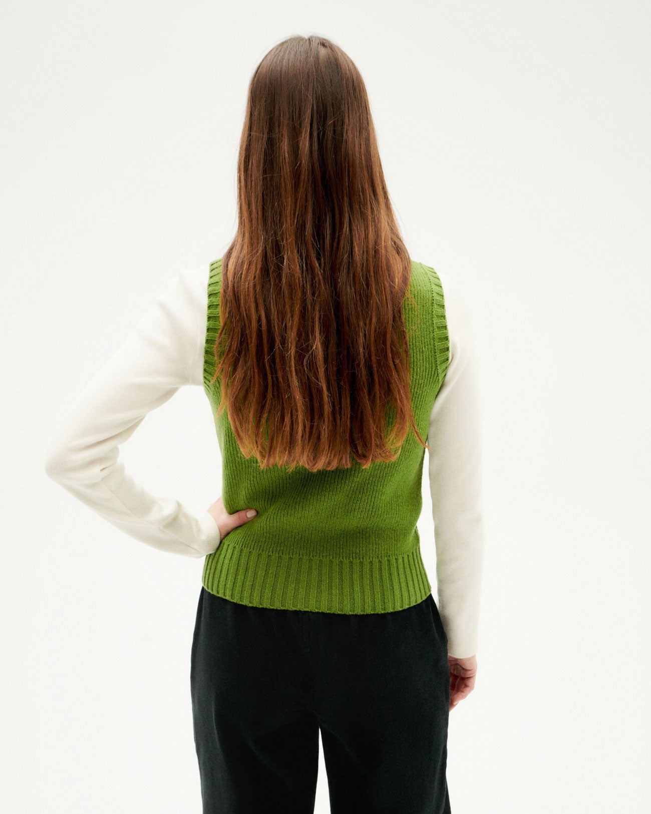 Gilet sans manches en laine certifiée | Vert "parrot green ginger knitted vest"