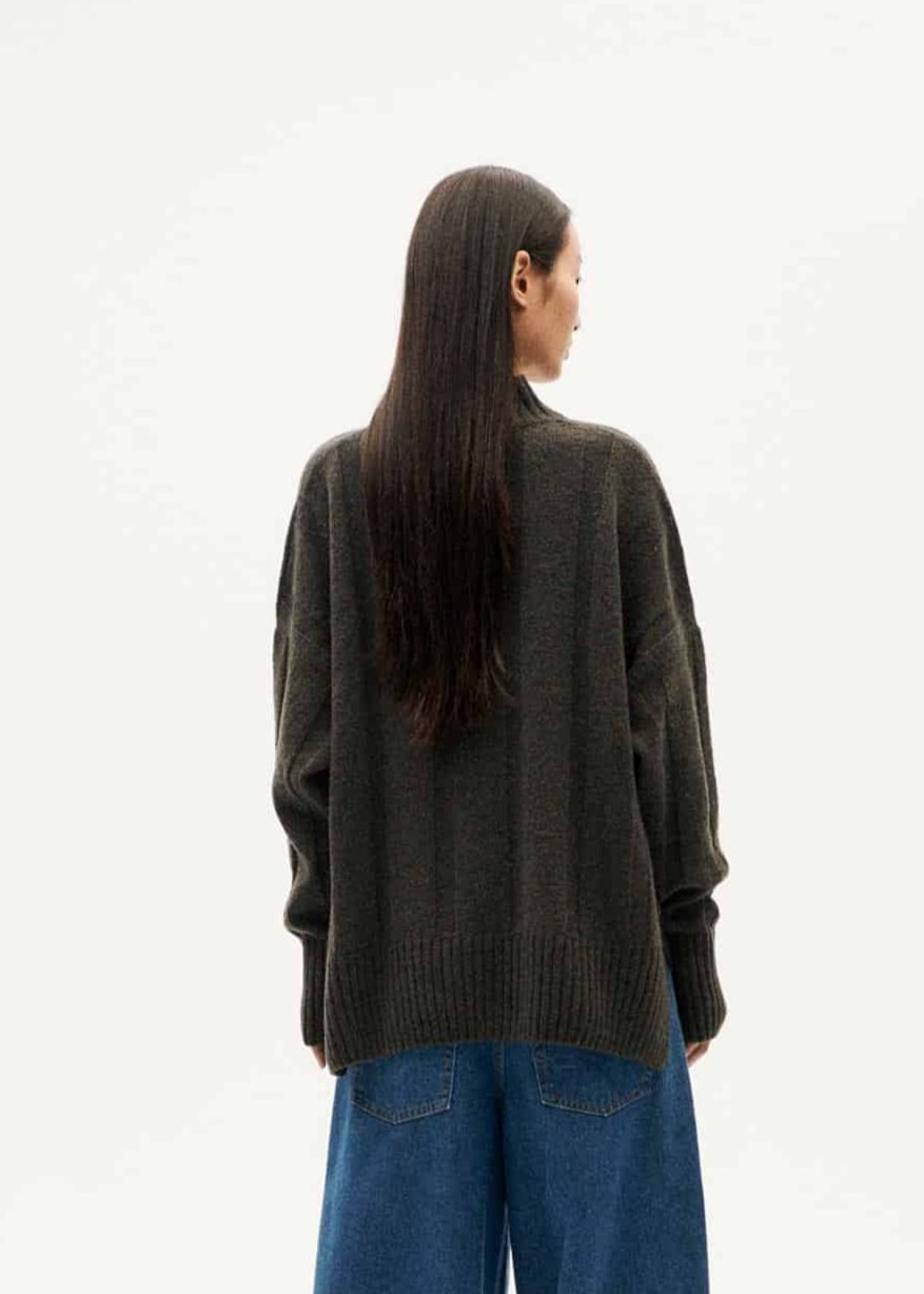 Pull col montant en laine | kaki "olive blue melange carol knitted sweater"