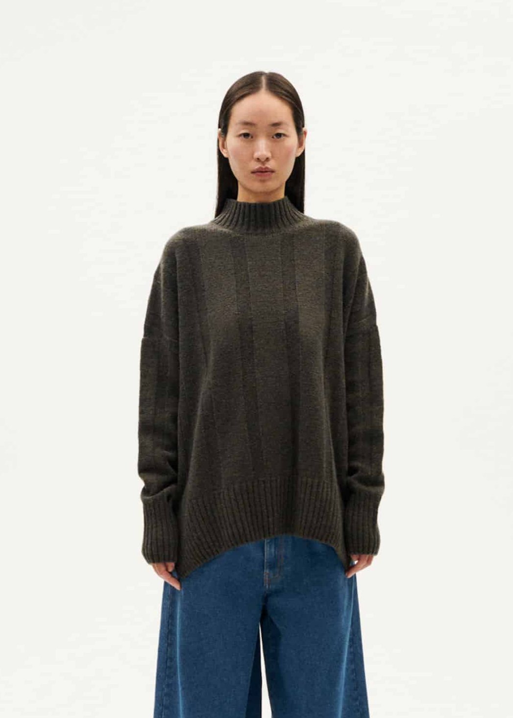 Pull col montant en laine | kaki "olive blue melange carol knitted sweater"