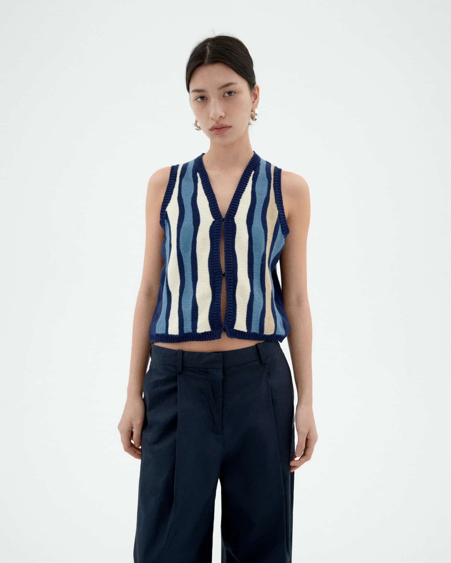 Top maille en coton bio | bleu "waterfall robbie knit vest - multicolor"