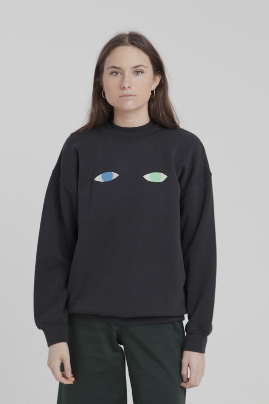 Sweat brodé noir en coton bio - Wolf Eyes
