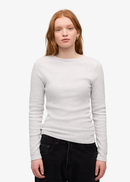 T-shirt manches longues côtelé en coton bio | Gris clair "Snow melange"