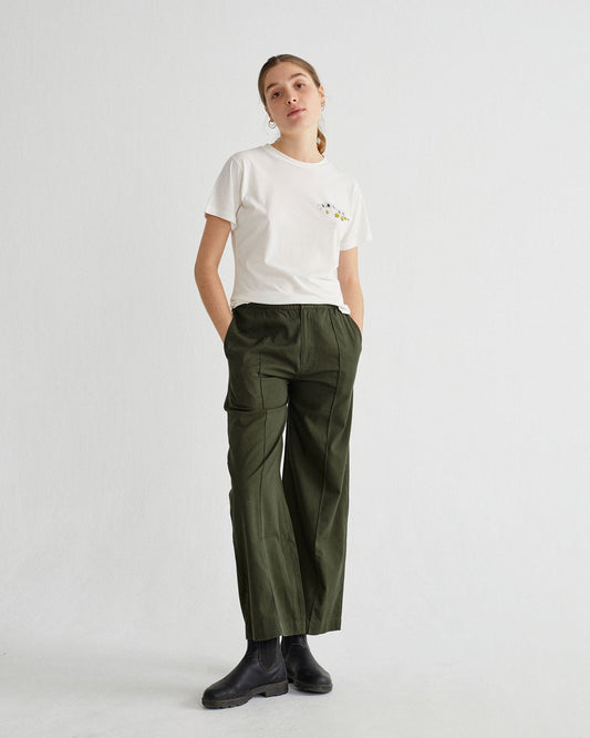 Pantalon ample vert forêt en coton bio - Maia