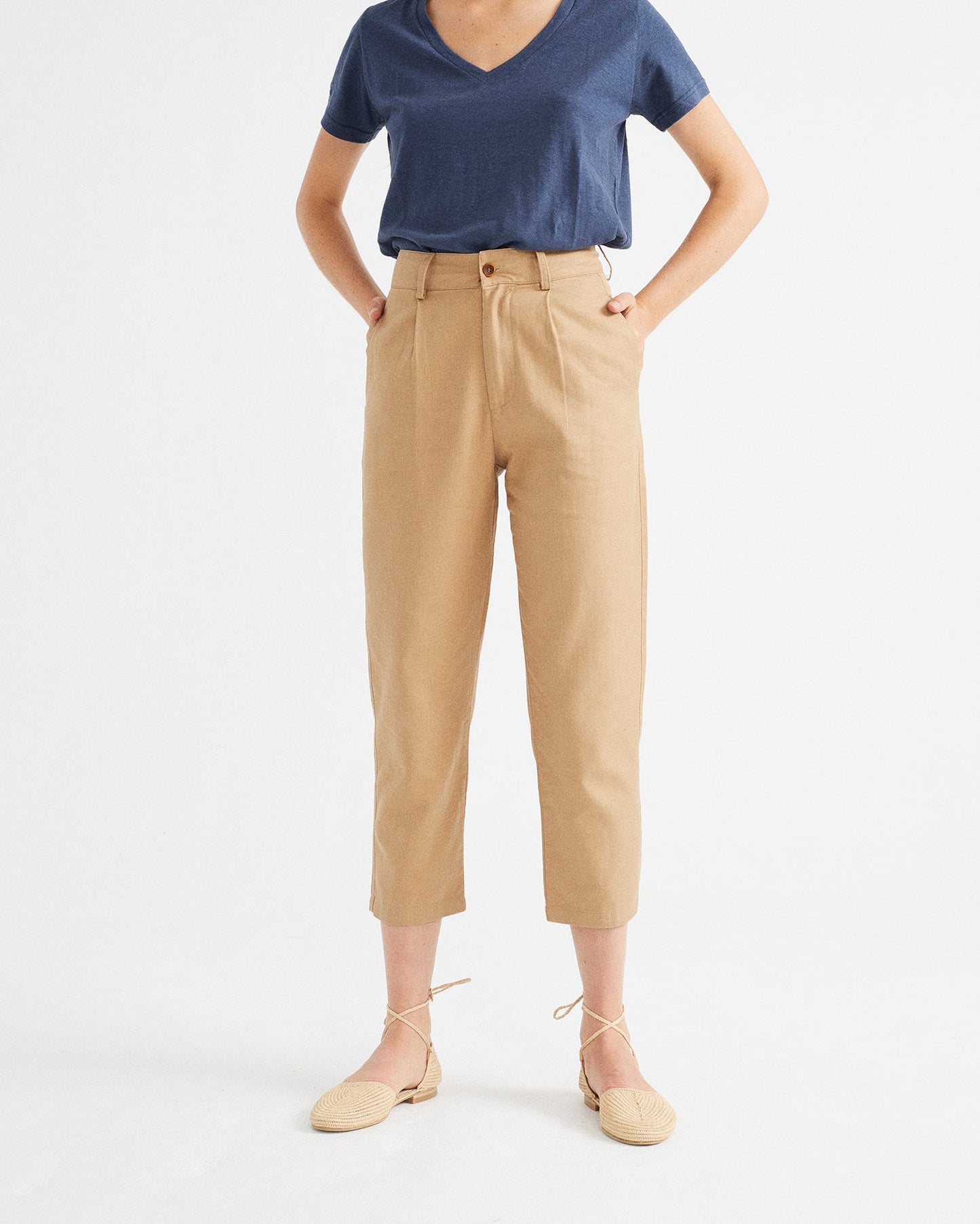 Pantalon léger ample camel en chanvre, coton bio et tencel - RHINO