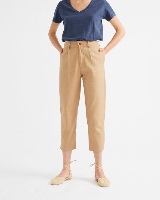 Pantalon léger ample camel en chanvre, coton bio et tencel - RHINO