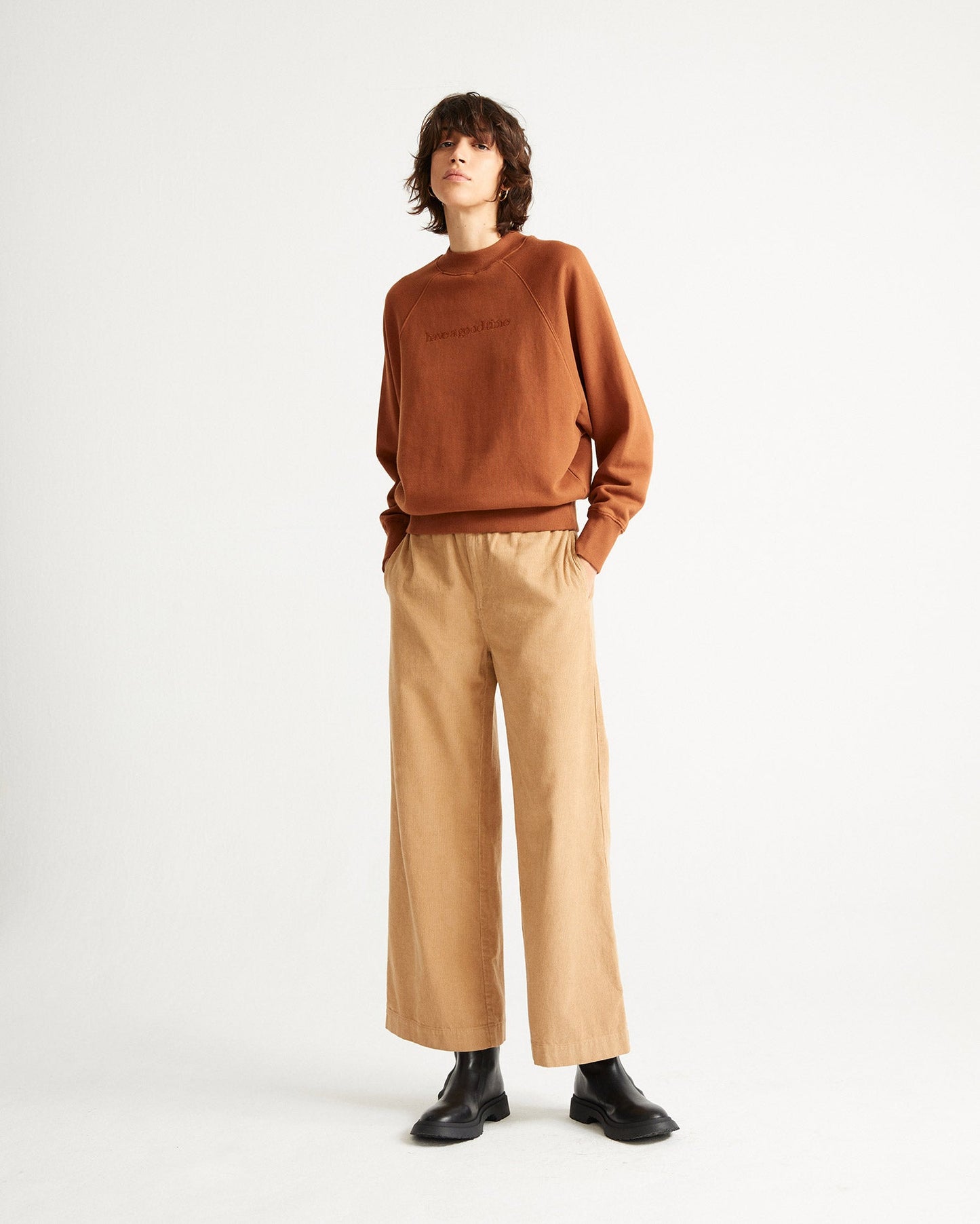 Pantalon large camel en coton bio - MAIA camel