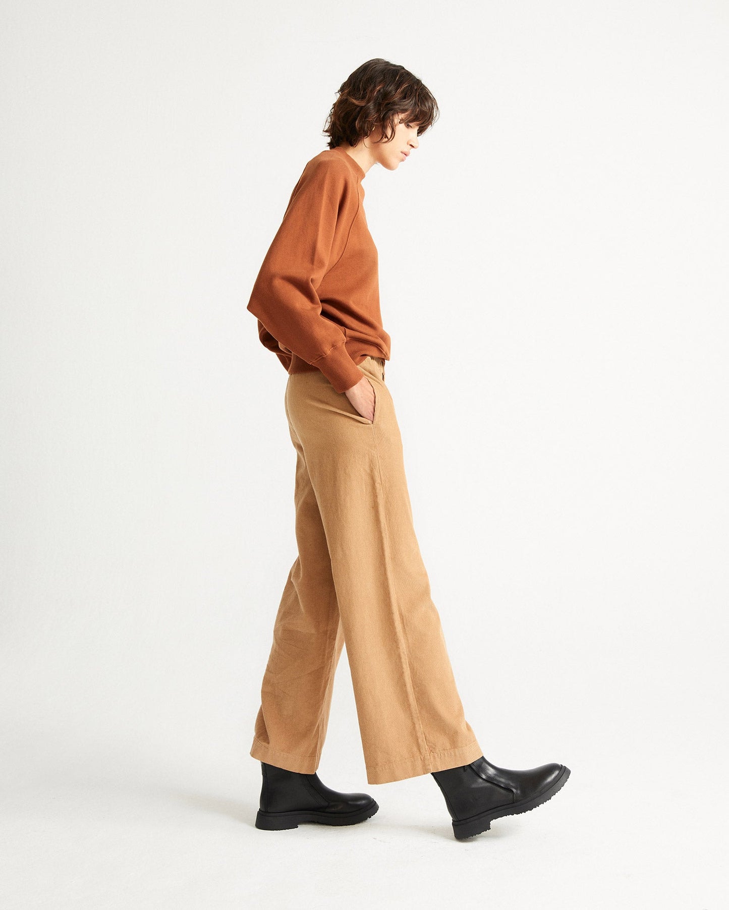 Pantalon large camel en coton bio - MAIA camel