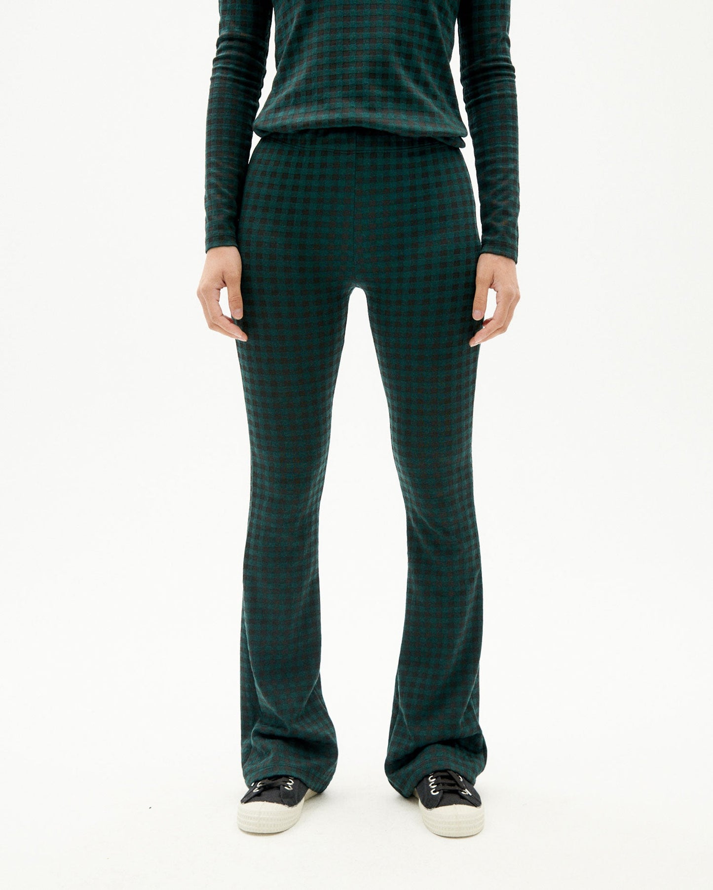 Pantalon flare bicolore en ecovero et recyclé - jacquard vichy trash gee pants green
