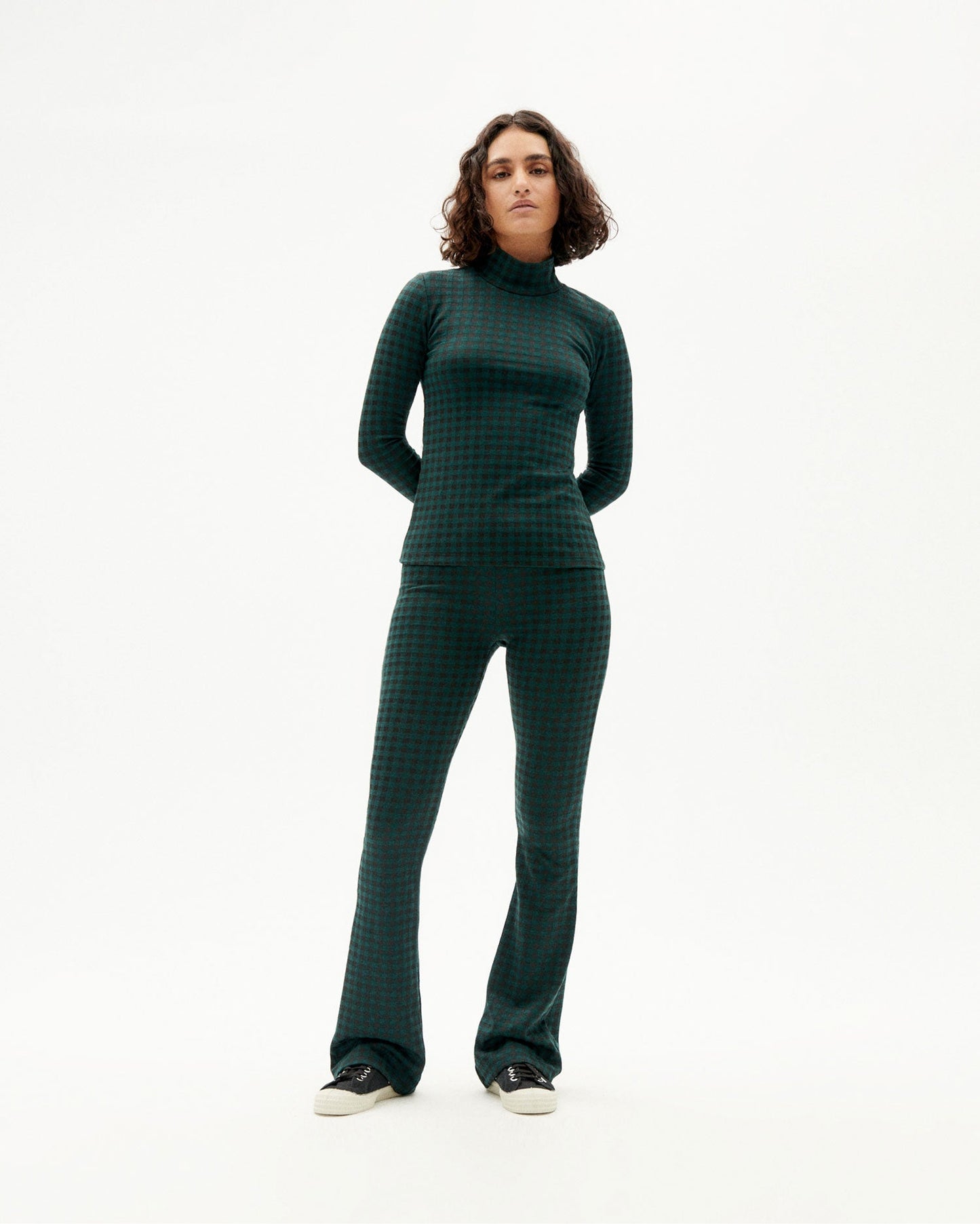 Pantalon flare bicolore en ecovero et recyclé - jacquard vichy trash gee pants green