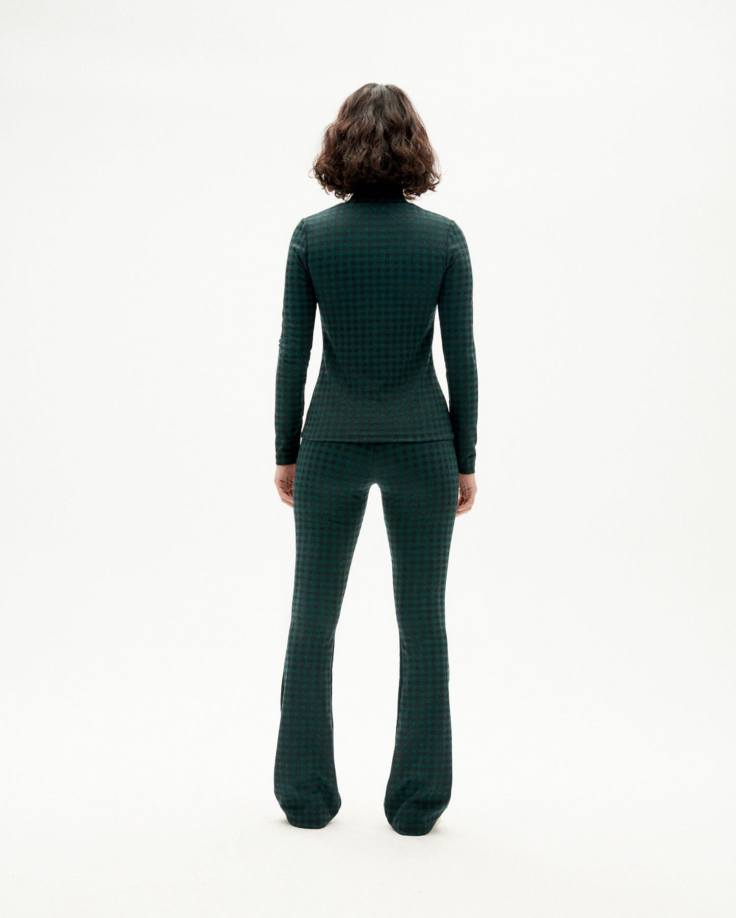 Pantalon flare bicolore en ecovero et recyclé - jacquard vichy trash gee pants green