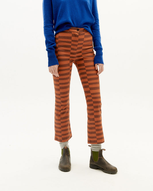 Pantalon flare bicolore en coton bio - tipsy orange macius pants - clay red