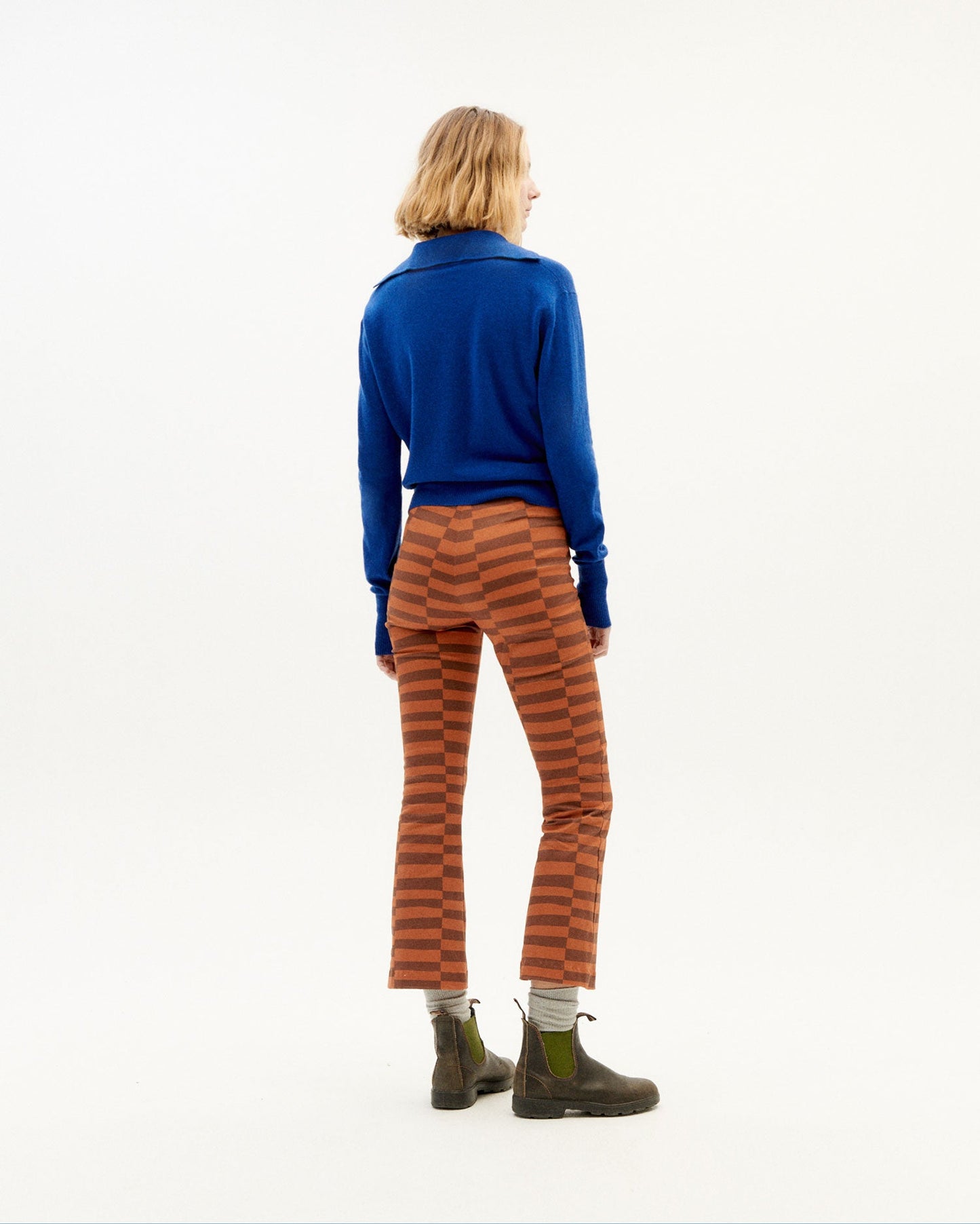Pantalon flare bicolore en coton bio - tipsy orange macius pants - clay red