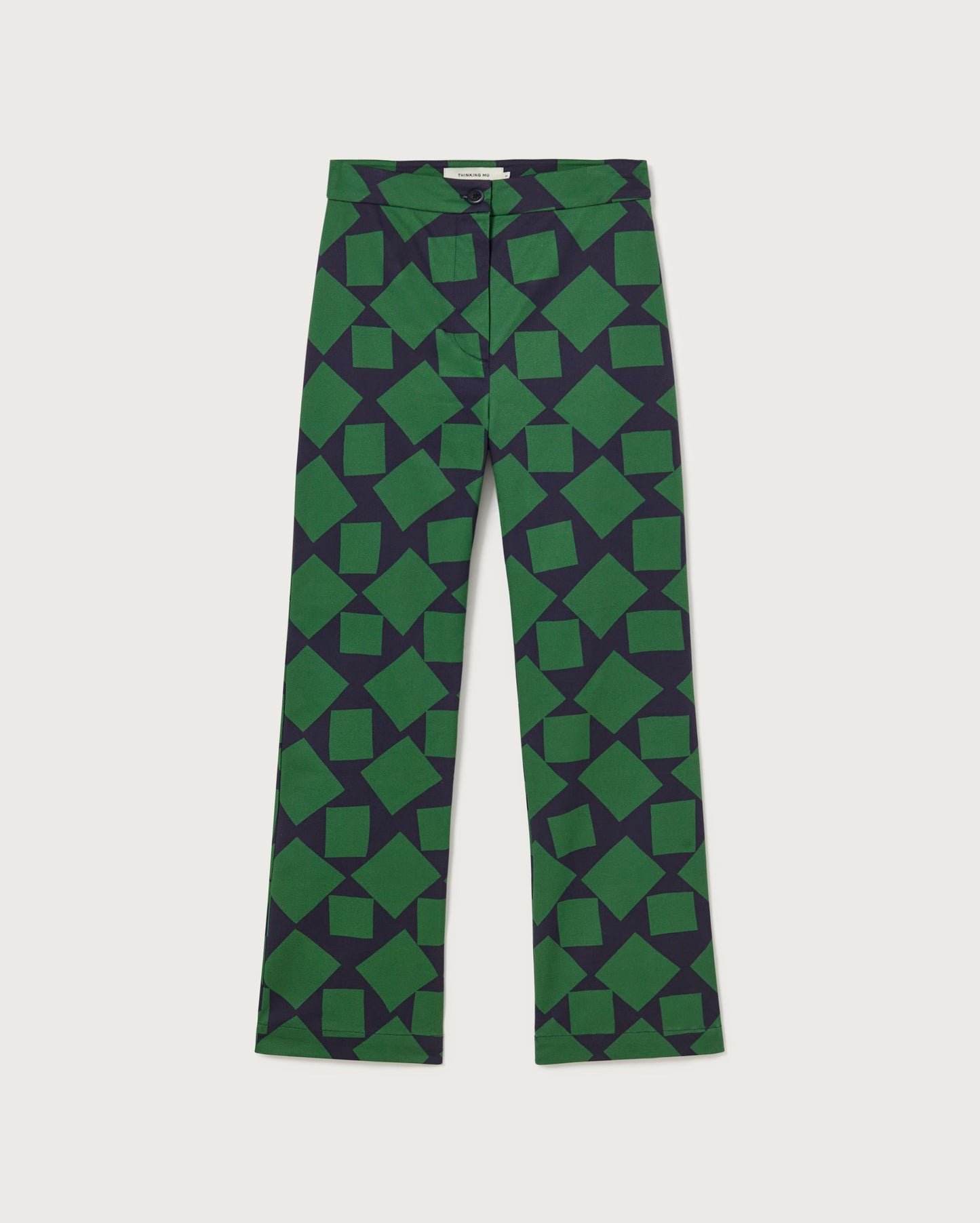 Pantalon flare bicolore à motifs en coton bio - squares green macius pants