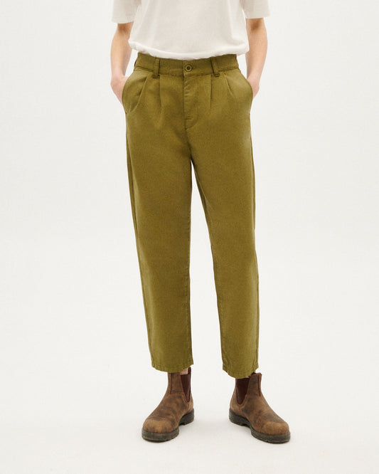 Pantalon droit kaki en coton bio - forest green rina pants