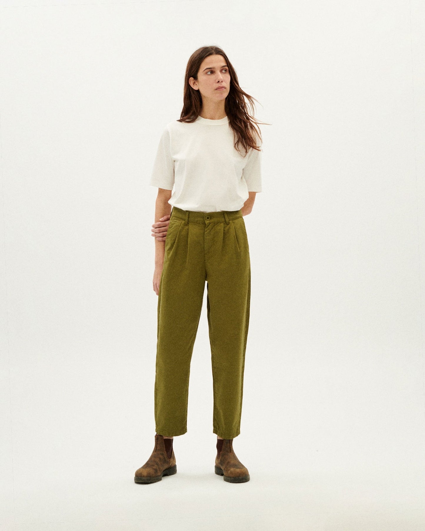 Pantalon droit kaki en coton bio - forest green rina pants