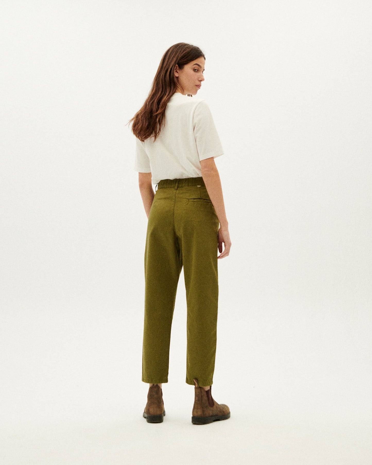 Pantalon droit kaki en coton bio - forest green rina pants