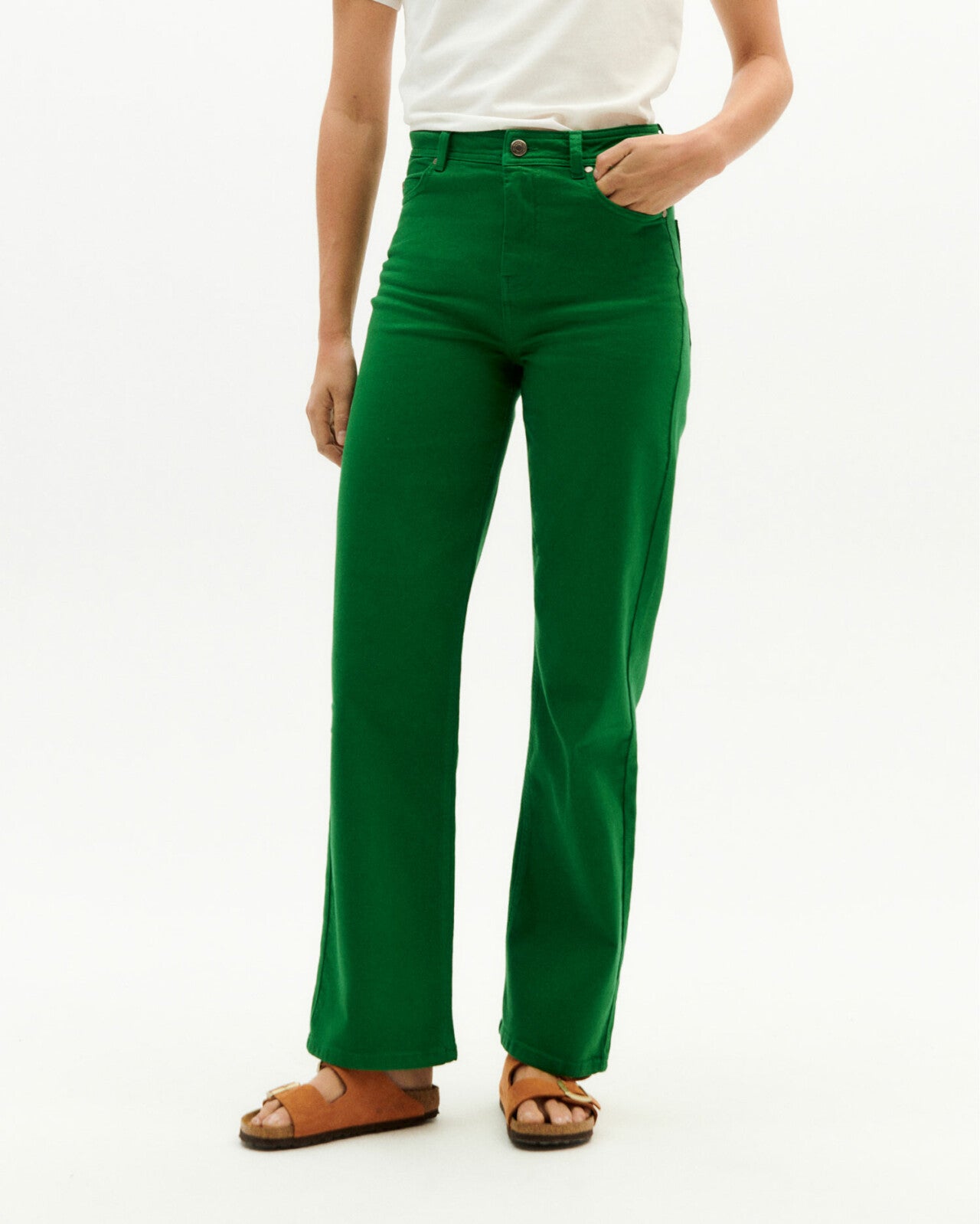 Jean ample vert en coton bio - clover green theresa pants