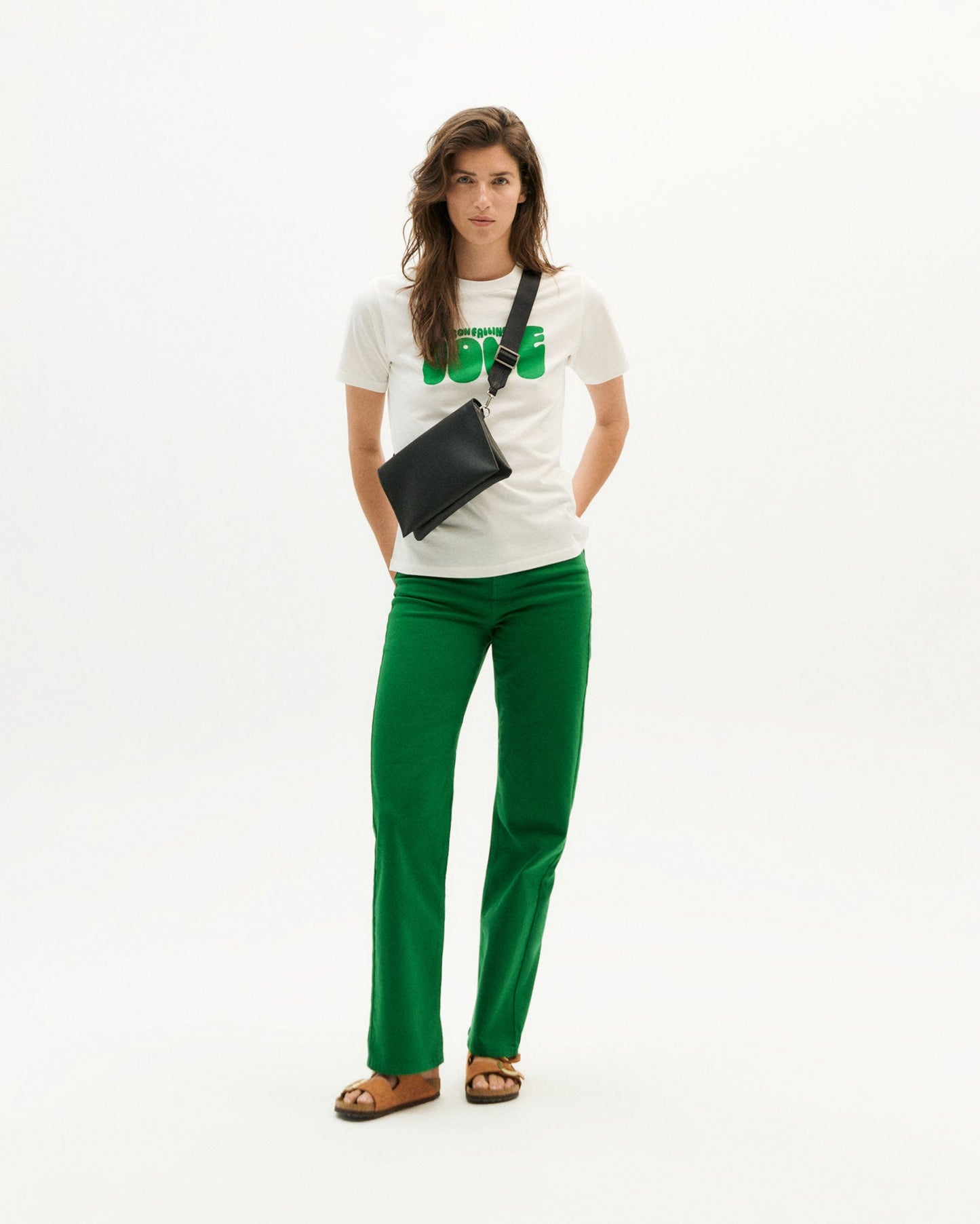 Jean ample vert en coton bio - clover green theresa pants