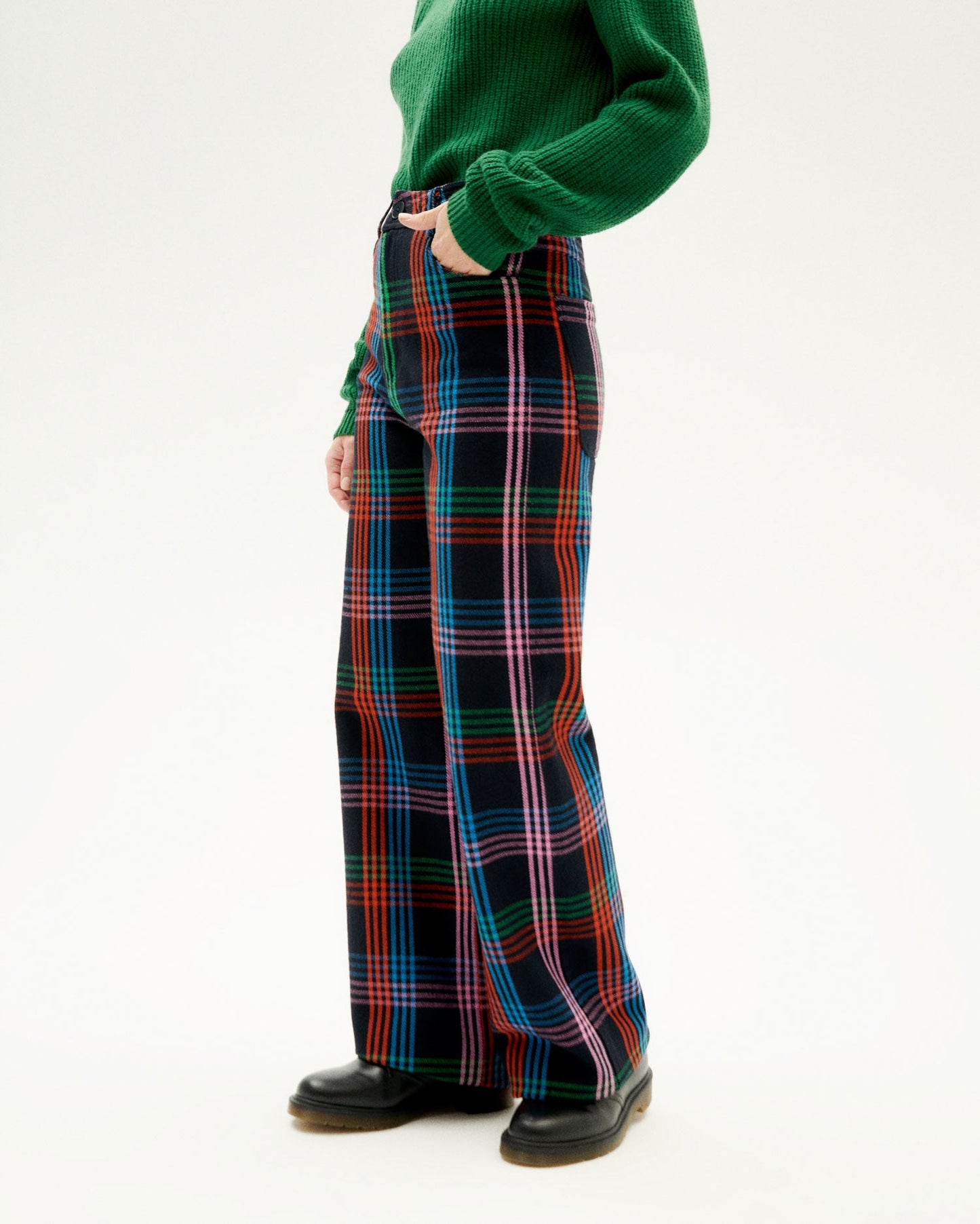 Pantalon ample à carreaux en coton bio | Multicolore "color blanket coral pants"