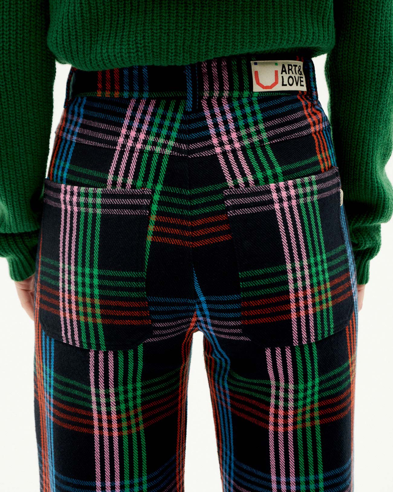 Pantalon ample à carreaux en coton bio | Multicolore "color blanket coral pants"