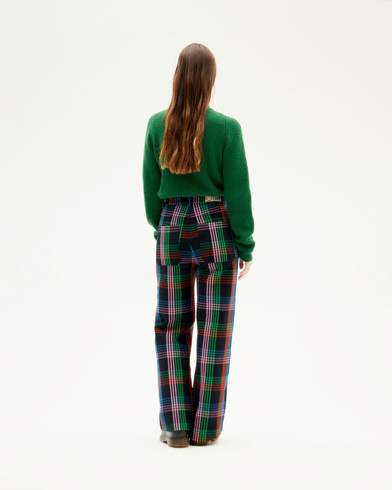 Pantalon ample à carreaux en coton bio | Multicolore "color blanket coral pants"