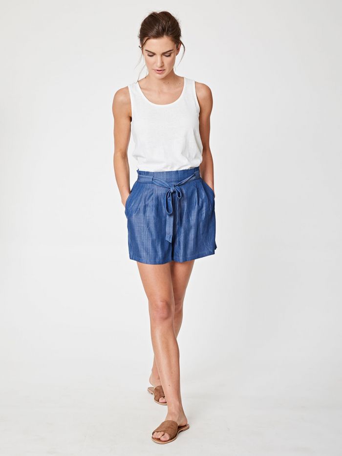 Short en tencel bleu