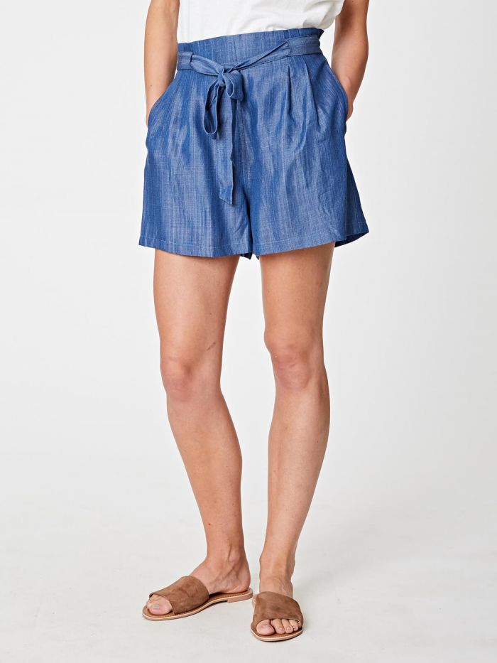 Short en tencel bleu