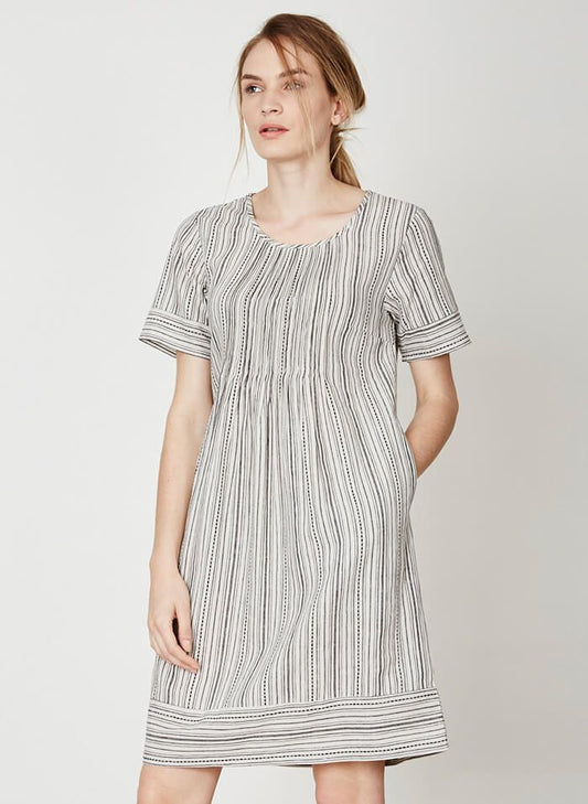 Robe rayée grise en chanvre et coton