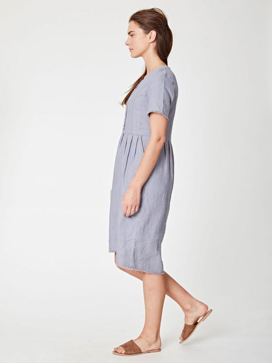 Robe grise à col boutonné en chanvre