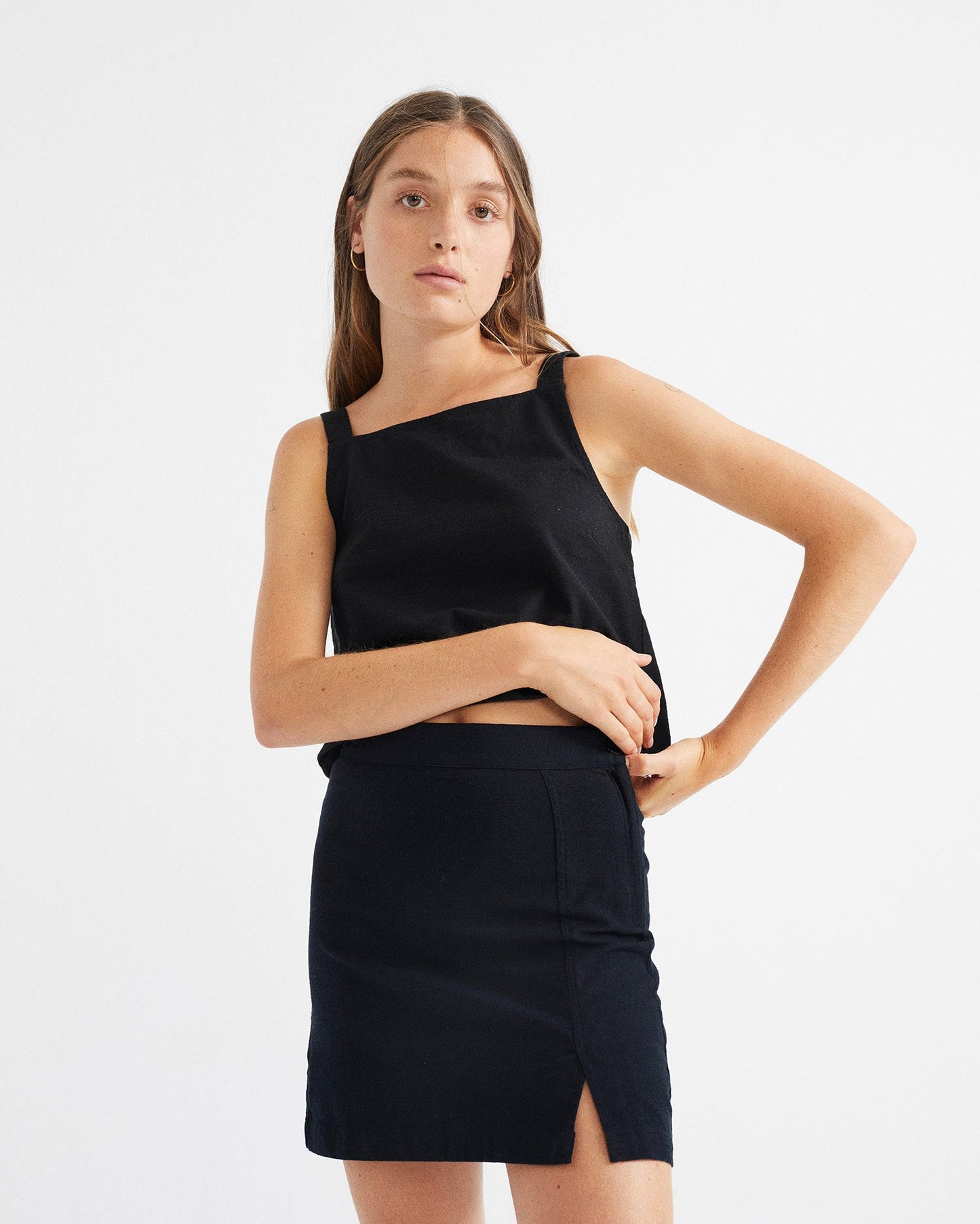 Jupe moulante fendue noire en coton bio - TULIPAN SKIRT