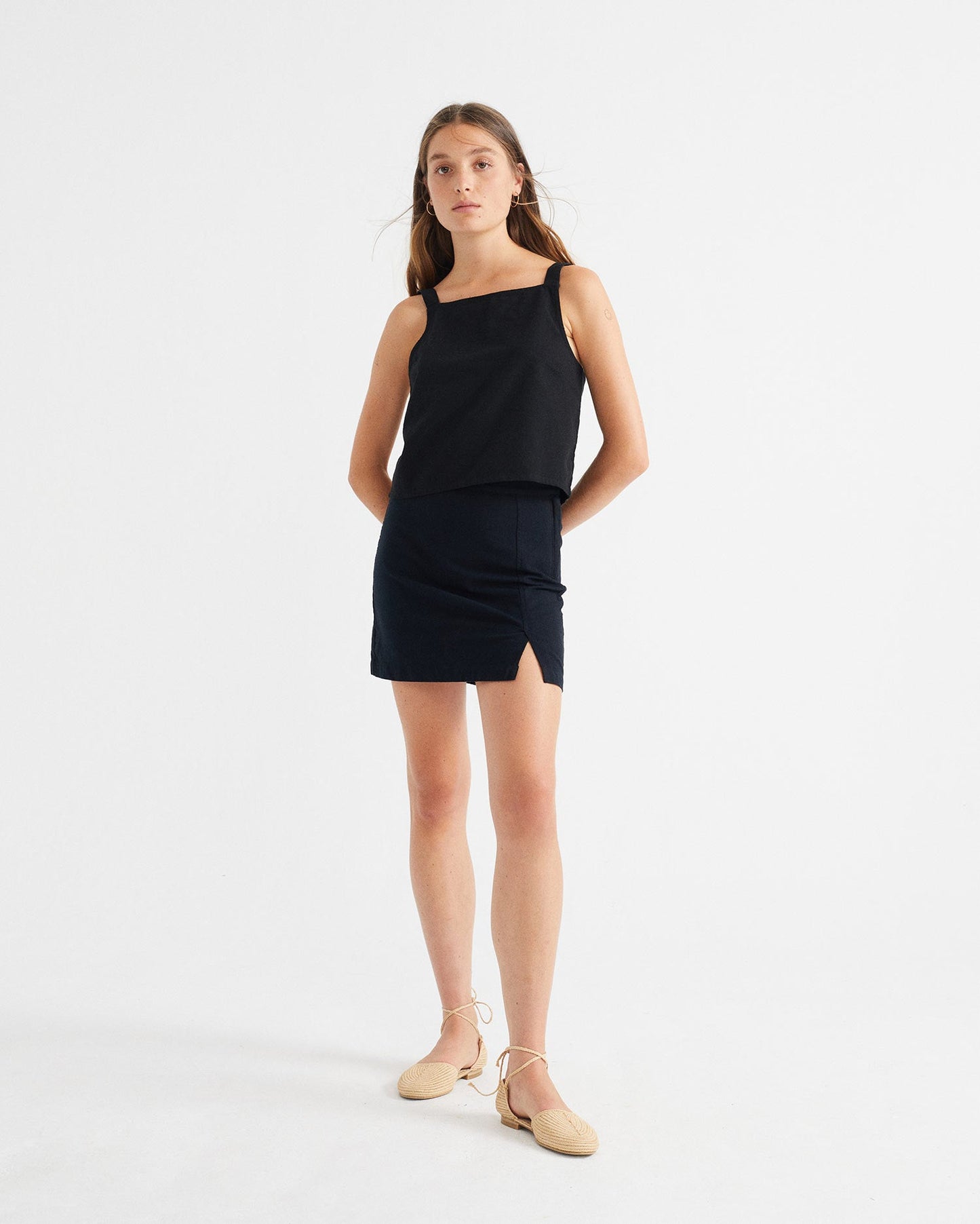 Jupe moulante fendue noire en coton bio - TULIPAN SKIRT